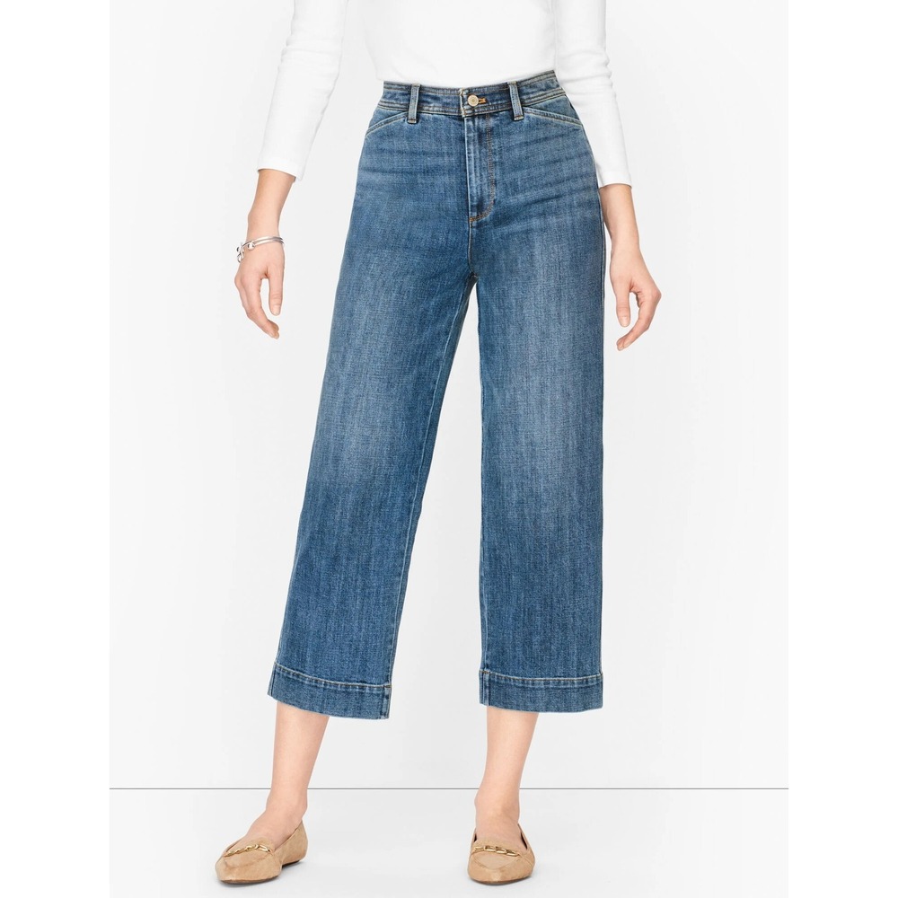 Talbots Wide Leg Crop Jean Curvy Medium Wash Blue Denim Size 10 High Rise